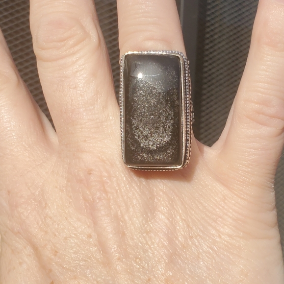 New Silver Sheen Obsidian 925 Silver Statement Ring. - Picture 14 of 15